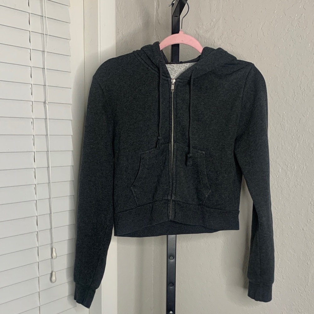 Brandy Melville Charcoal Zip-Up hooded cotton blend Jacket small